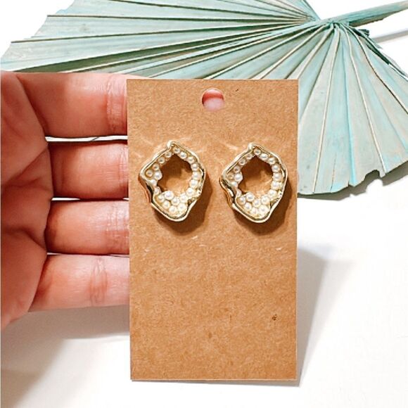 Geo pearl stud earrings S647 - Picture 4 of 4